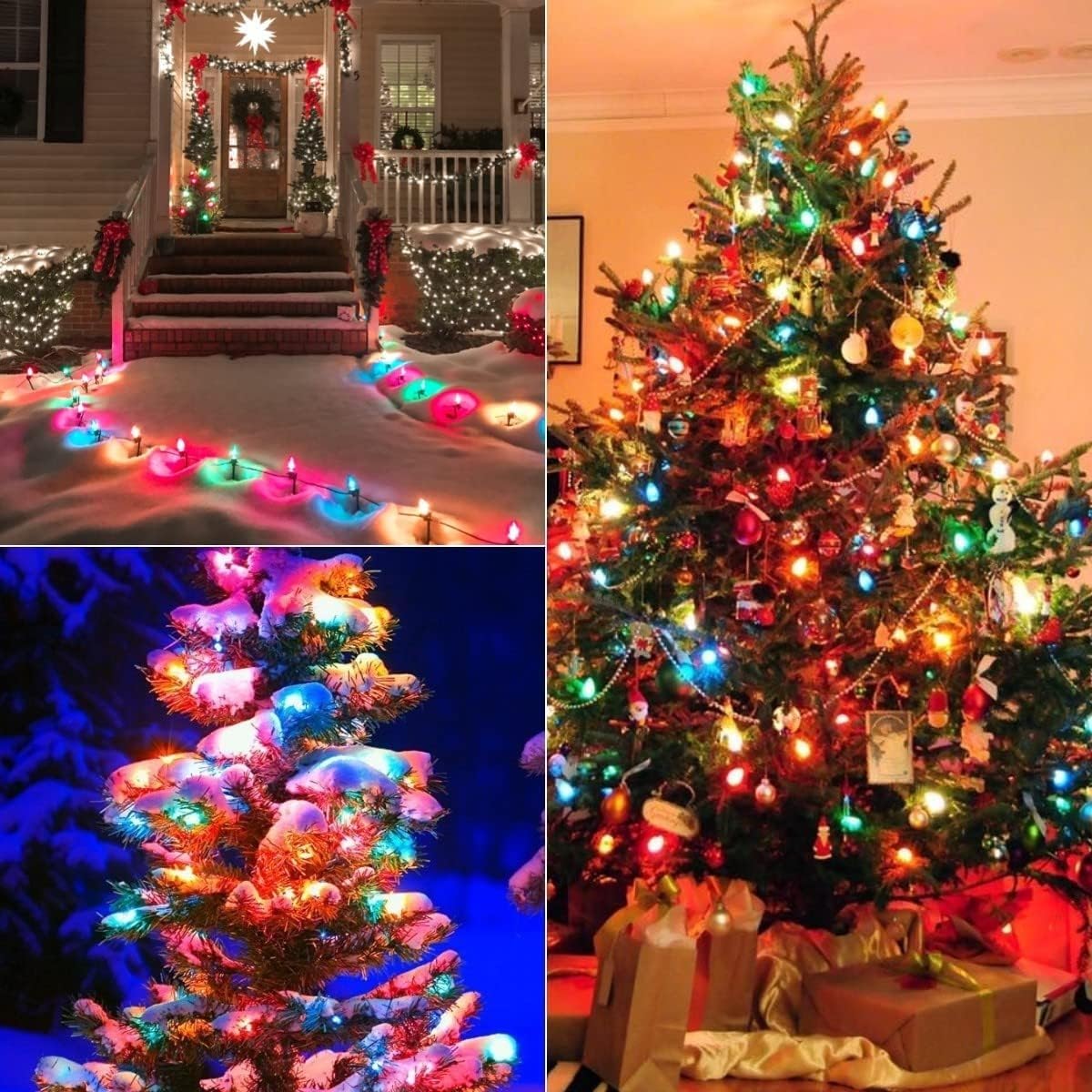 25 Pack C7 Christmas Replacement Light Bulbs, C7 Clear Multi-Color Christmas Lights for Christmas Outdoor Patio Indoor String Lights, C7/E12 Candelabra Base, 5 Watt