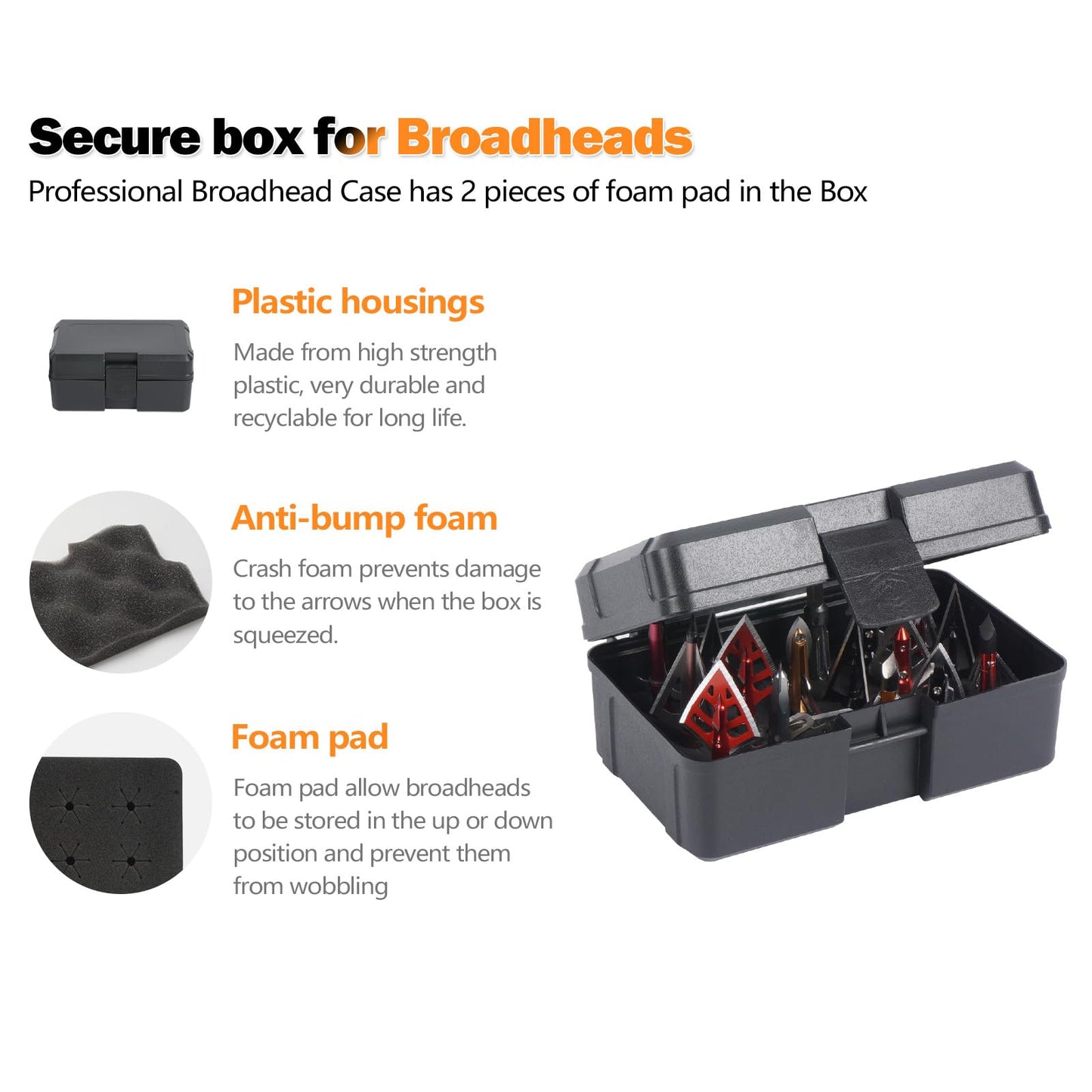 Smarkey Archery Broadhead Box Arrow Case holds 18 Arrowheads Broadhead Case Holder for Crossbow Recurve Bow and Compound Bow Hunting Accessories Storage