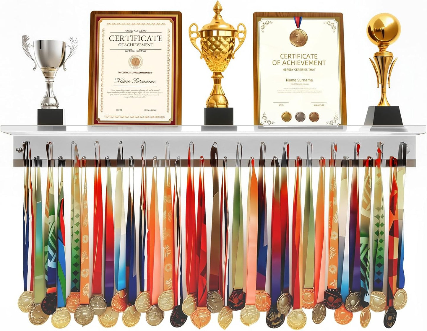 Omhuzsyo Medal Display Rack - Light-Up Acrylic Trophy Shelf for Gymnastics, Running & More | Large 45.2”