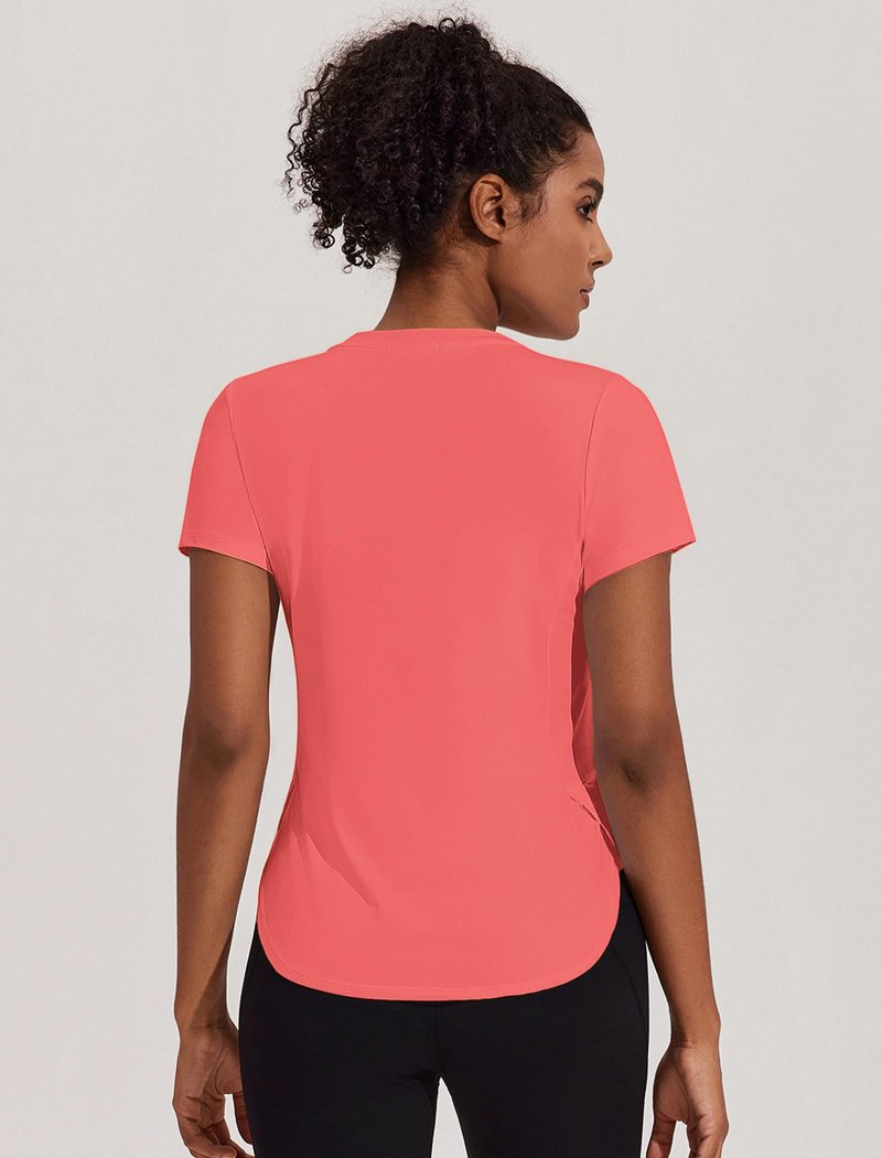 PINSPARK Workout Shirts Women Loose Fit Short Sleeve Workout Tops Crew Neck Athletic Tops Sunblock Breathable Hiking Running Pilates Yoga Shirt, Gloss Pink Large