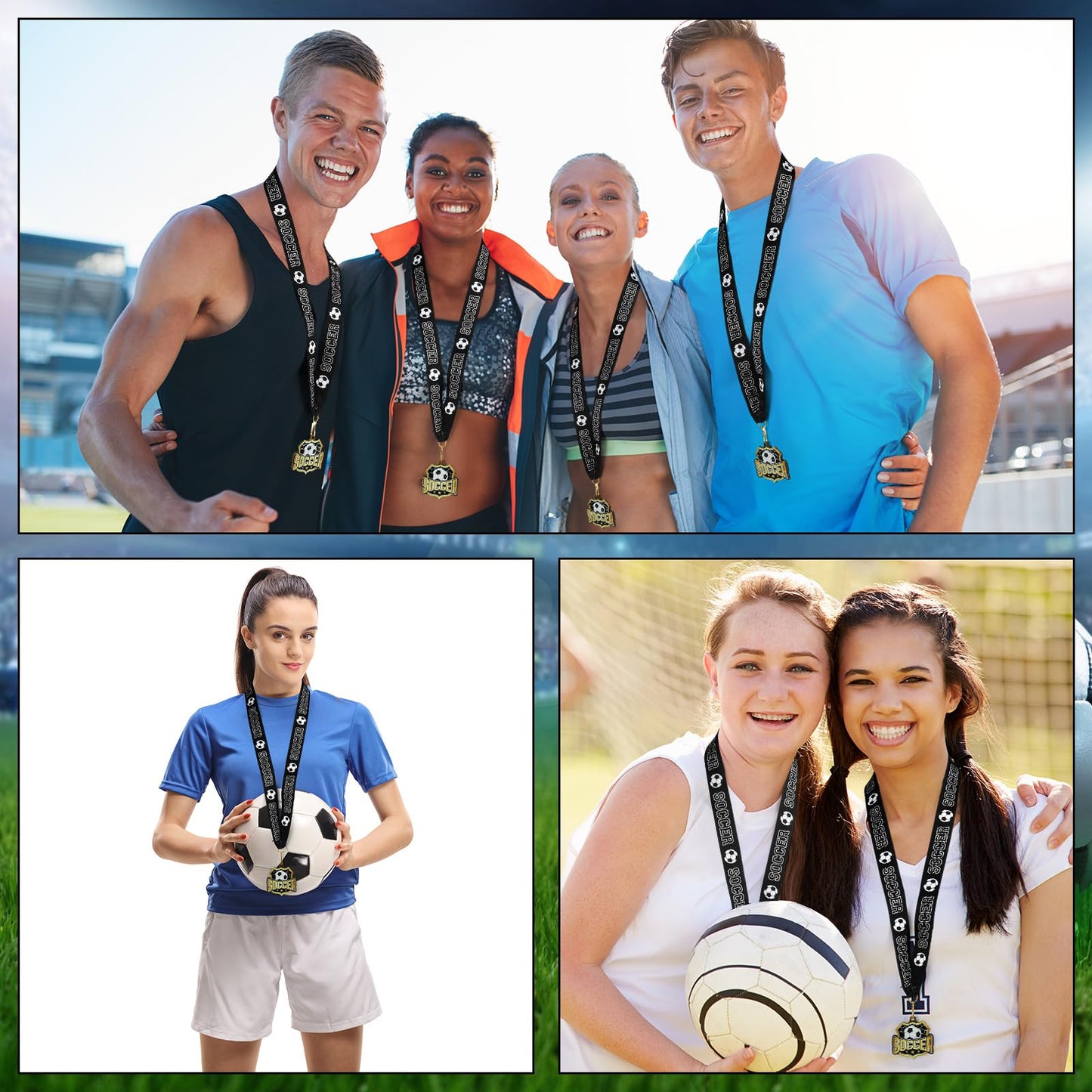 Ecation 12 Pcs Soccer Medals 2 Inch Team Awards Gold Sports Award Medal Soccer Metal Medal with Neck Ribbon