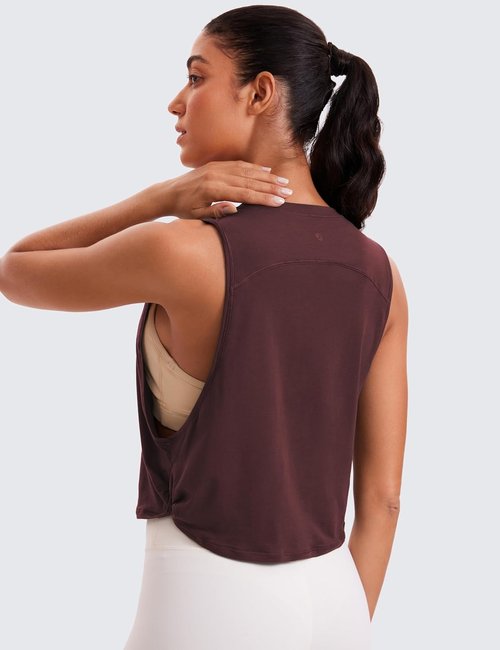 CRZ YOGA Pima Cotton Tank Tops for Women - Loose Fit Sleeveless Workout Shirts | Athletic Gym Wear