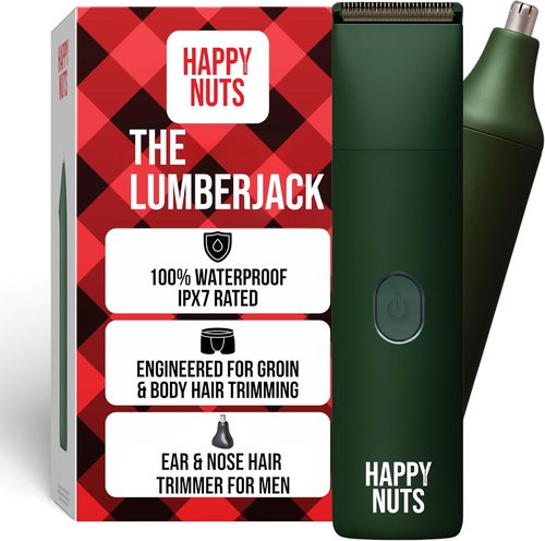 HAPPY NUTS Lumberjack 2.0 Men's Electric Body & Groin Hair Trimmer - Waterproof & Rechargeable Grooming Kit | Quiet Motor, Green
