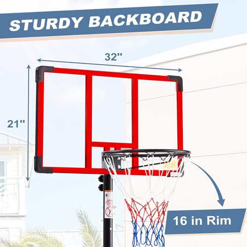 DUMOS 10FT Adjustable Height Basketball Hoop - 44 Inch Shatterproof Backboard & Shock Absorbent Rim | Portable for Indoor/Outdoor Use