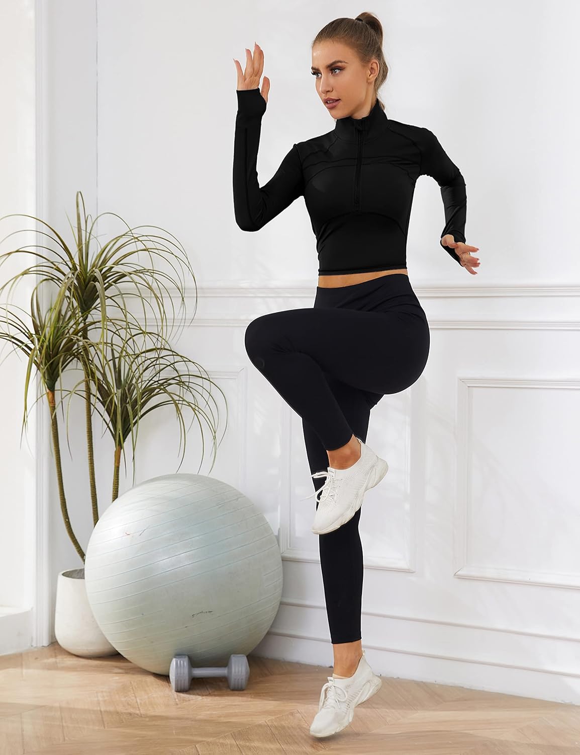 UANEO Long Sleeve Cropped Workout Tops - Women's Athletic 1/2 Zip Jackets for Gym & Yoga