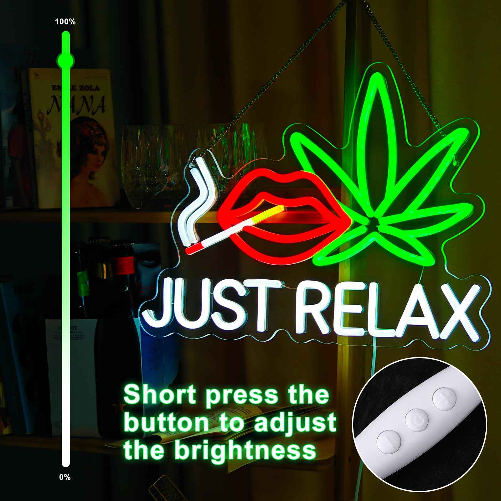 Neon Signs for Wall Decor Just Relax Neon Leaf Weed LED Lights for Bedroom Living Room Bar Game Room Hotel Birthday Party Restaurant Gift for Him Men Boyfriend Powered by USB