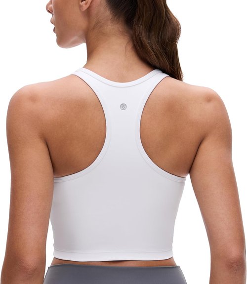 CRZ YOGA Butterluxe Racerback Crop Tank Top - Padded Y-Back Longline Sports Bra for Yoga & Workouts