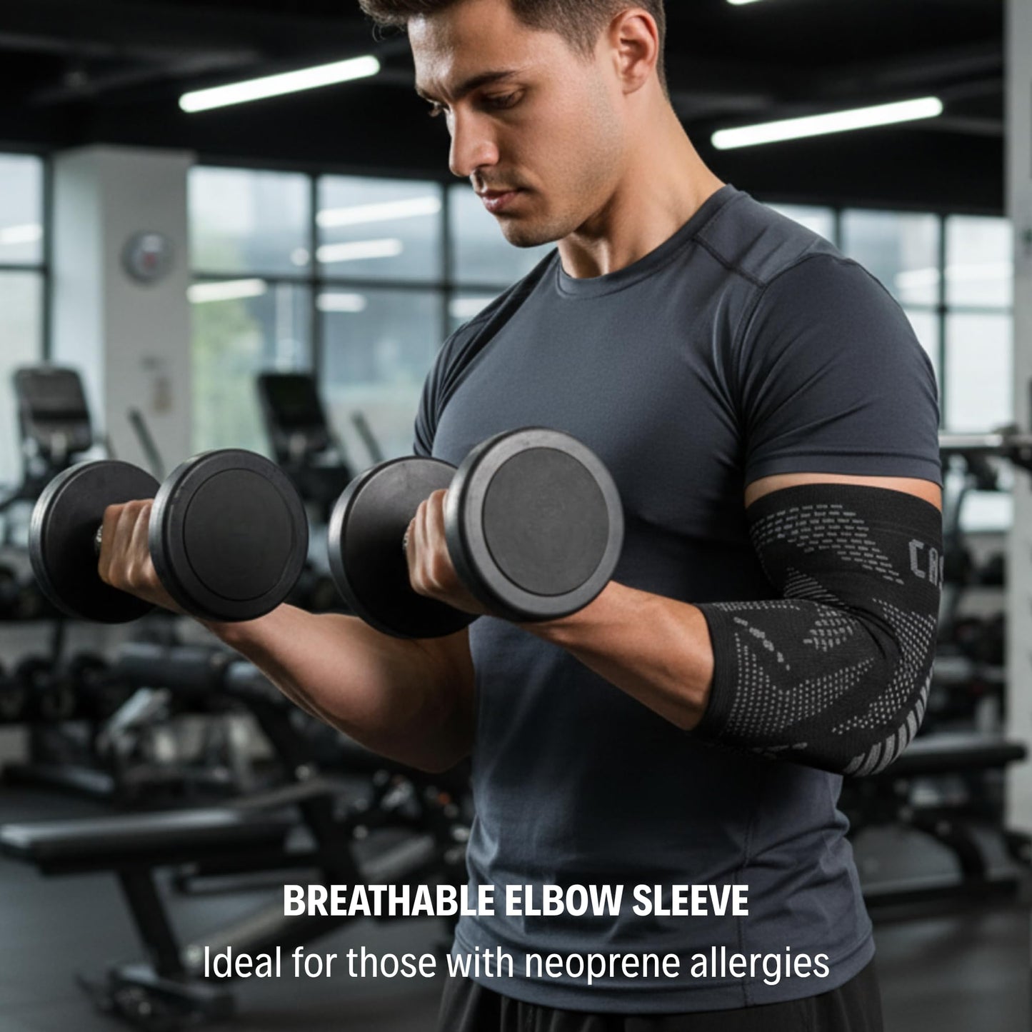 Caspe 2 Pack Elbow Compression Sleeve, Arm Compression Sleeve for Tennis Elbow, Unisex Elbow Sleeve for Men and Women, Support for Daily Activities (Black, Large)