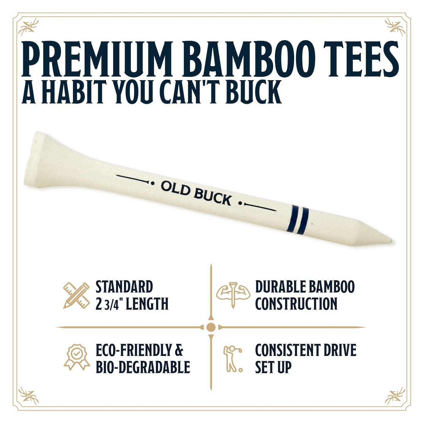 Old Buck 2 3/4" Bamboo Golf Tees, Premium Wooden Driver Tees in Cigarette-Style Carton — 18 Tees — Novelty Golf Gift for Men, Dad & Groomsmen (4 Pack (72 Tees))