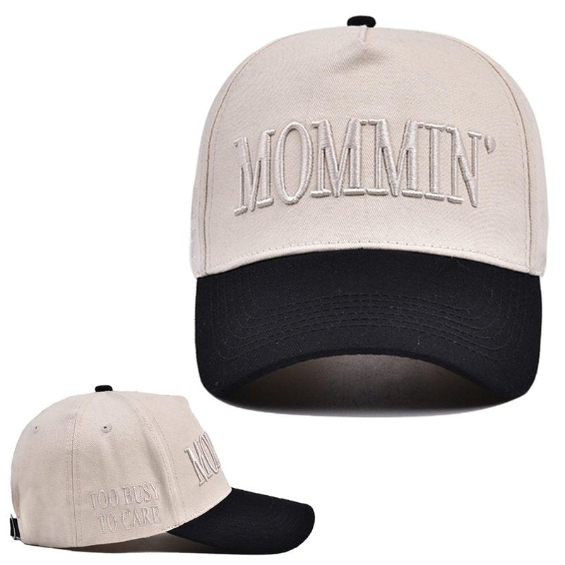YiCoogius Mommin Trucker Hat for Women Men Vintage Embroidered Mom Baseball Cap Adjustable Canvas Vintage Hat for Casual Wear Beige