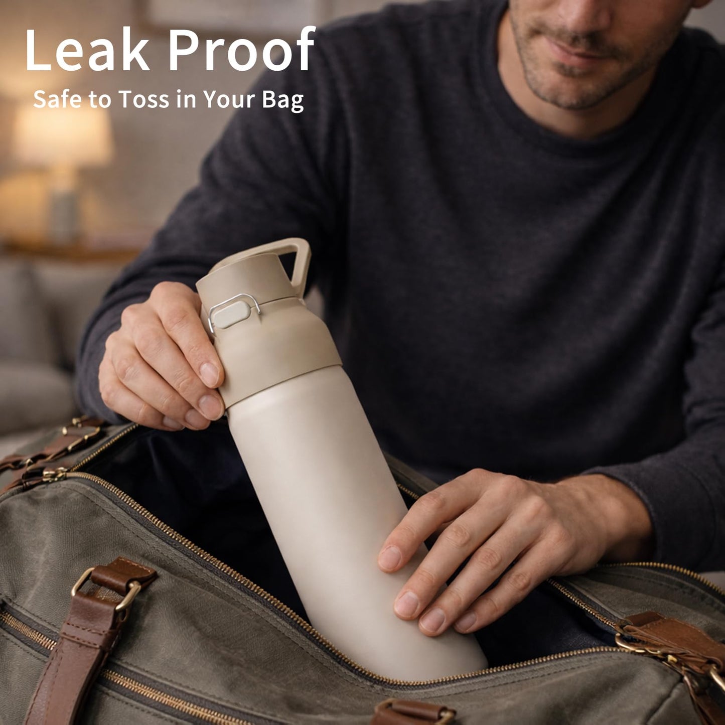 Levore 24oz Insulated Water Bottle, 316L Stainless Steel Double Wall Vacuum Bottle, Keeps Drinks Cold or Warm, Leakproof One-Handed Flip Lid for Gym, Office, Travel & Daily Use (1 Pack)