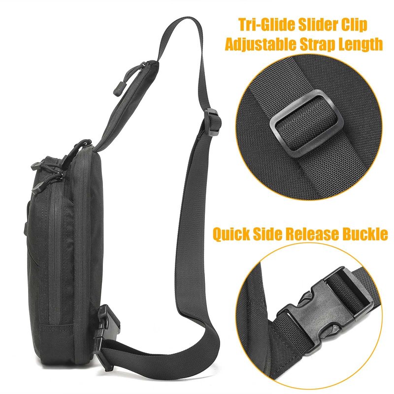 VTACOUTV Concealed Carry Crossbody Bag for Men Women, Sling Gun Pack Shoulder Chest Daypack EDC CCW Range Bags of Handgun (Black)