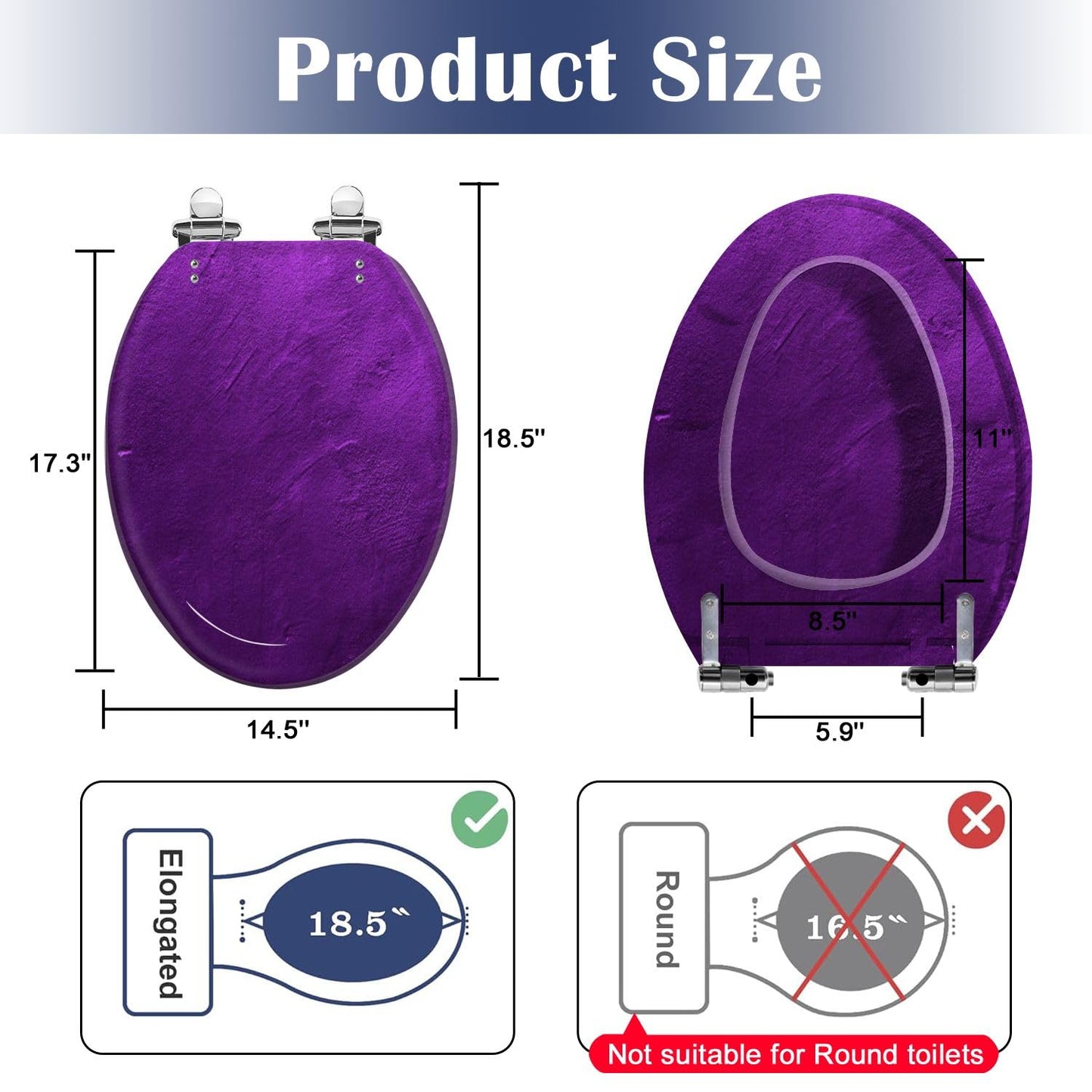 Elongated Toilet Seat Abstract textured light purple Resin Toilet Seat Slow Quiet Close with Quick-Release Hinges Toilet Seat with Cover Easy to Clean Install