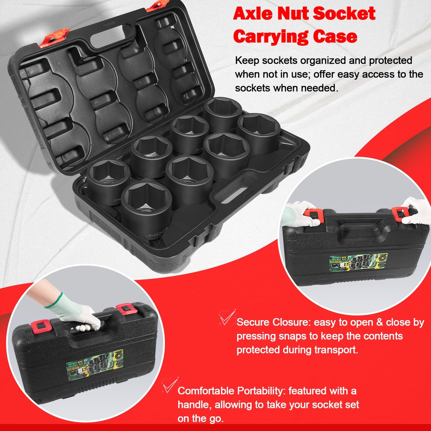 8PCS 3/4" Drive Spindle Axle Nut Impact Large Socket Set, 2-1/16" to 2-1/2", CR-MO Steel, 6-Point