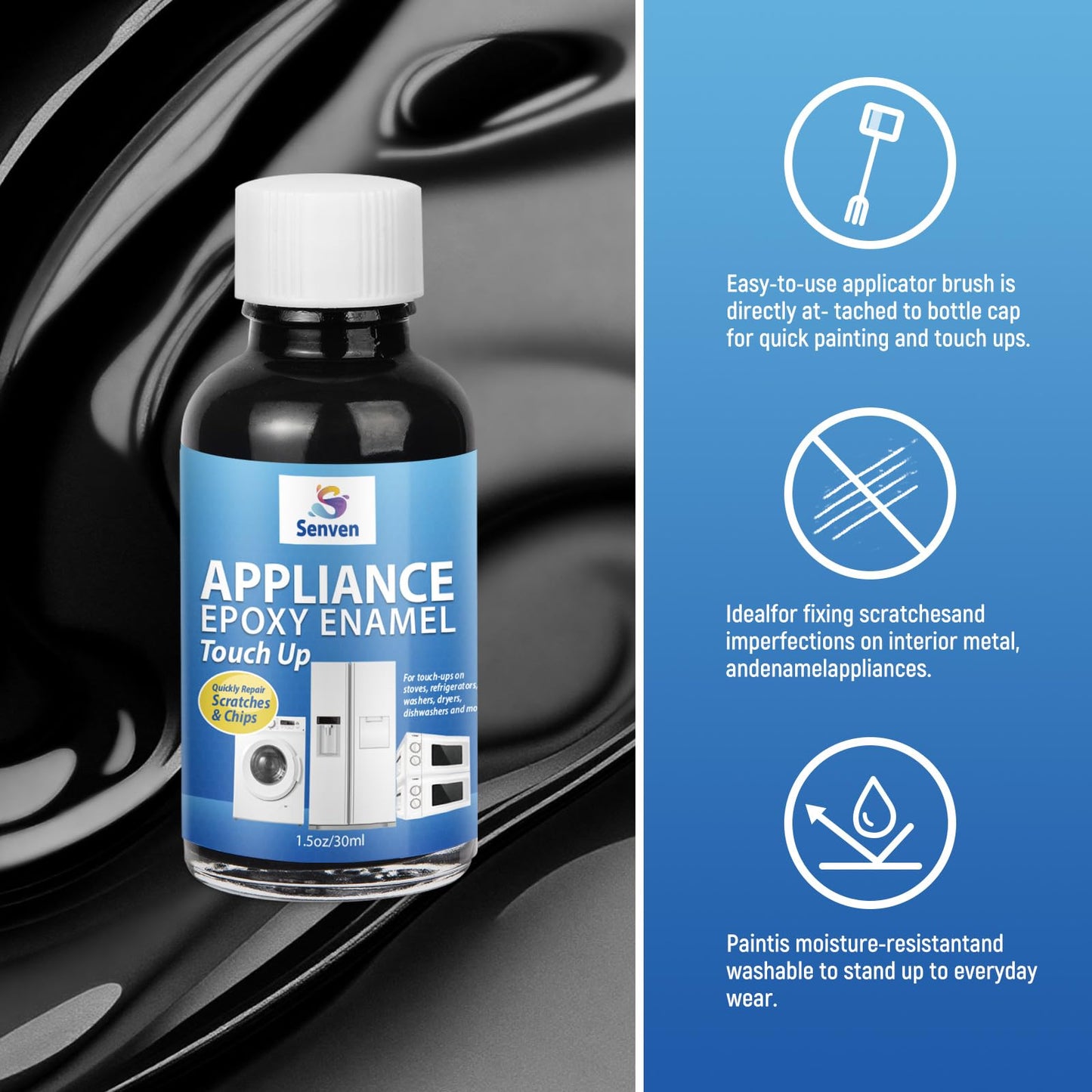 Appliance Paint Black Appliance Touch Up Paint Enamel High-Gloss Black Touch Up Paint Pen Scratch Repair for Appliances Refrigerators Metal Surfaces Dishwasher Dryer Microwave Washers 1.5oz