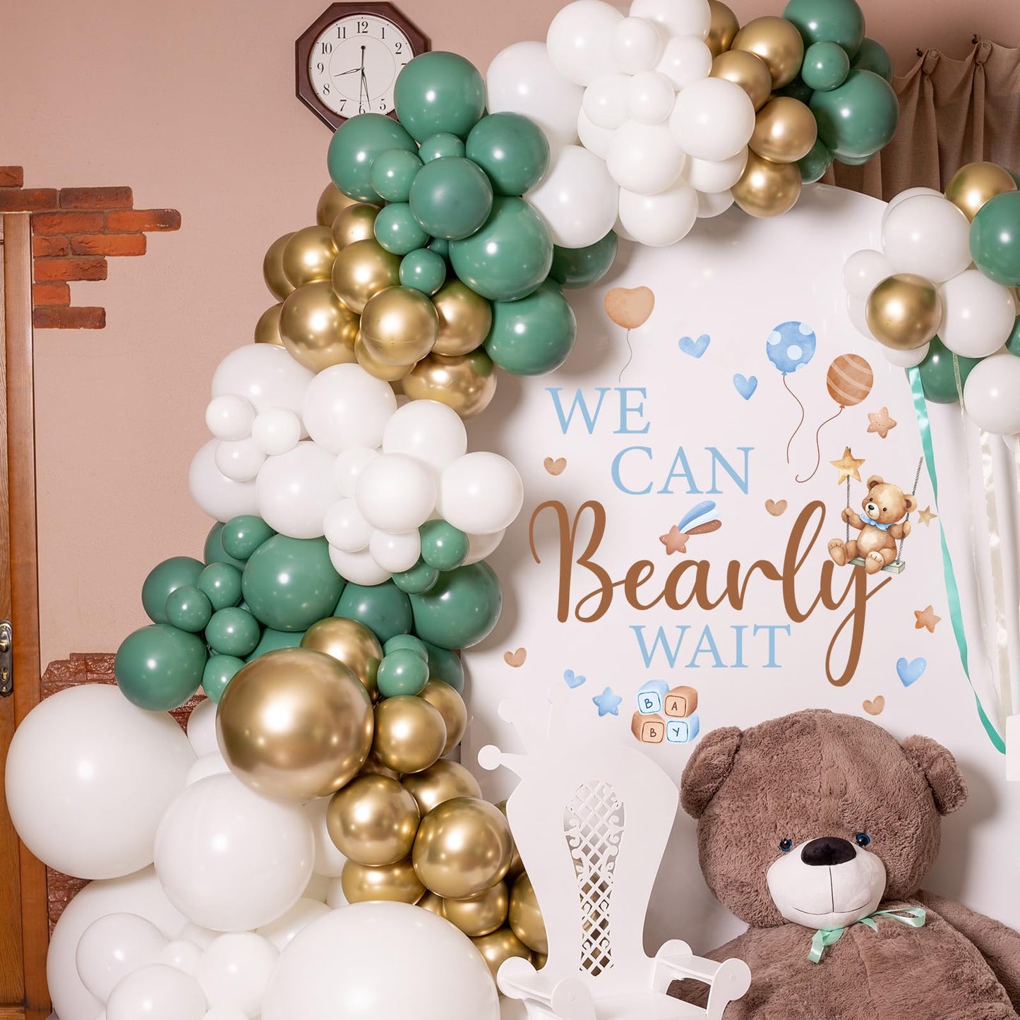 Wxiben Bearly Wait Wall Decal - Bear Sign Welcome Baby Shower Decorations, Removable Sticker for Balloon Arch Backdrop Decor, Gender Reveal Pregnancy Party Supplies