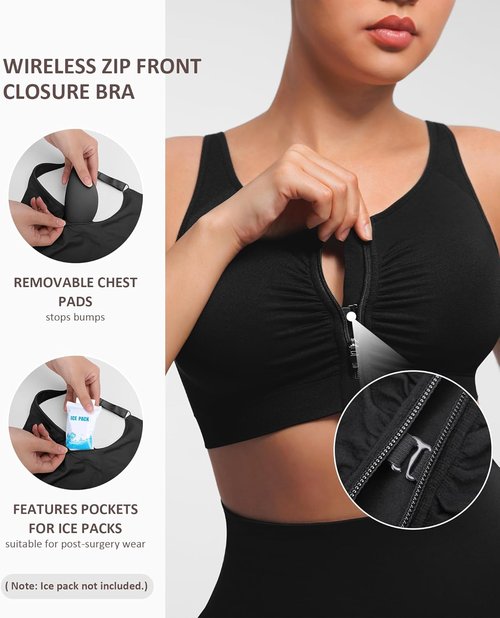 FeelinGirl Zip Front Closure Bra - No Underwire Compression Design | Adjustable Straps for Post Surgery Comfort