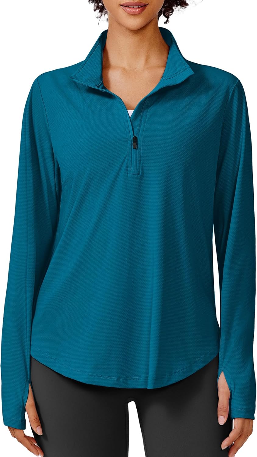 PINSPARK Long Sleeve Workout Tops - UPF 50+ Sun Protection, Quick Dry Athletic Shirt for Running & Hiking
