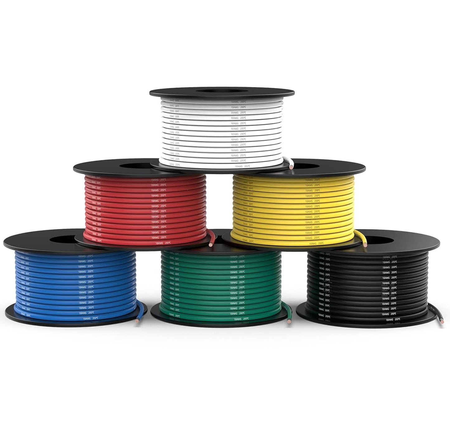 NAOEVO 18 Gauge Wire - 180ft Flexible Silicone Tinned Copper Electrical Cable | 6 Colors, 30ft Each Spool