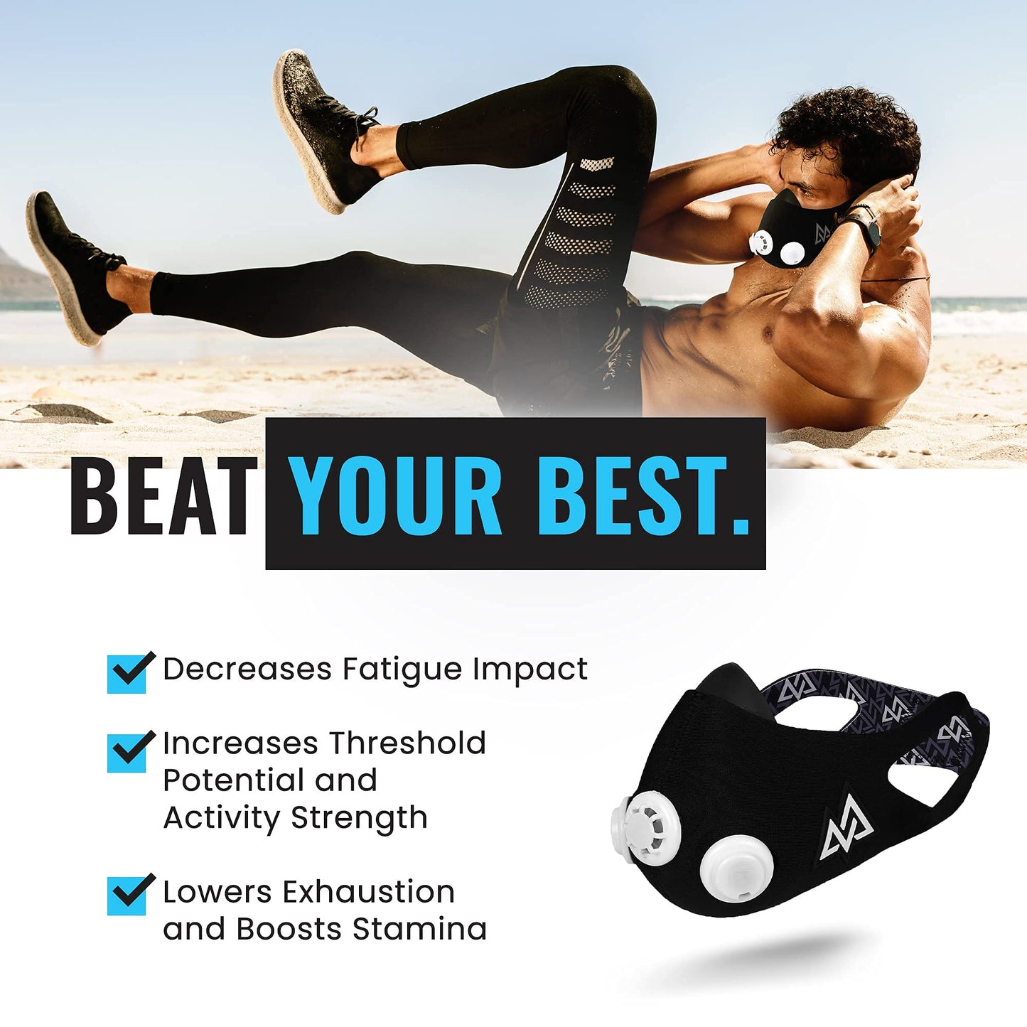 TRAININGMASK - Elevation Training Mask 2.0 BlackOut - Fitness Mask, Workout Mask (Small)