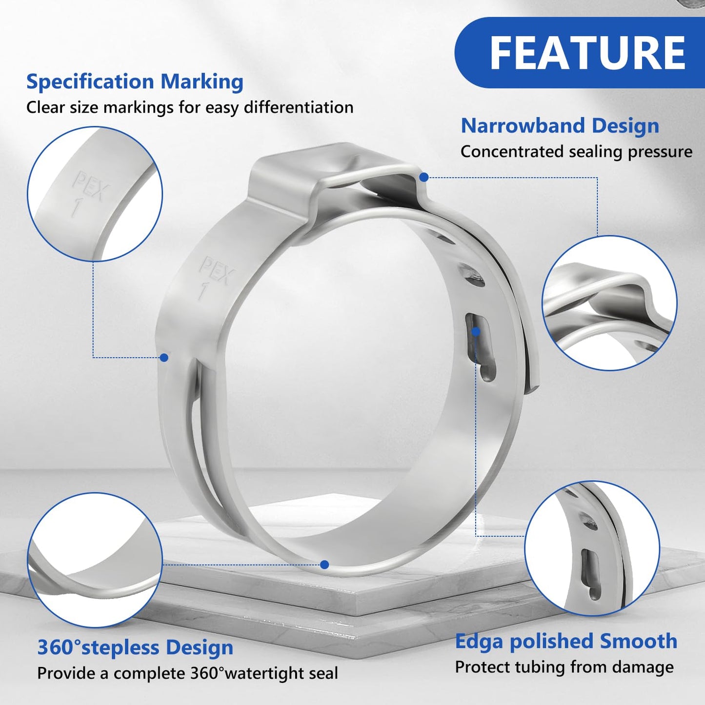 MGYOO 1 Inch PEX Clamps 24pcs Crimp Rings Single Ear Hose Clamps Stainless Steel Fittings Cinch Clamp Ring for Pipe Tubing