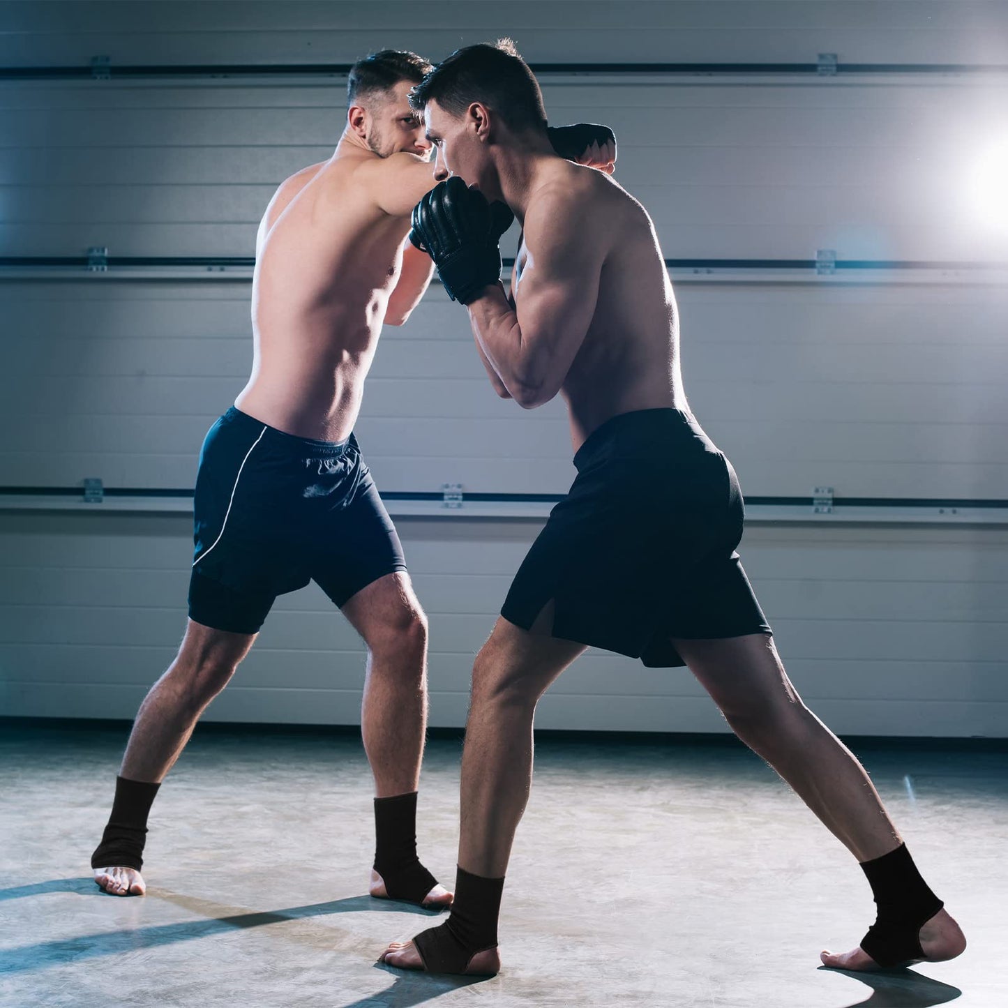 Geyoga 2 Pairs Muay Thai Ankle Support Compression Ankle Sleeve Boxing Foot Braces for Men Breathable Women Foot Wraps Support for Martial Arts Kickboxing Gym Running, L Size(Black)