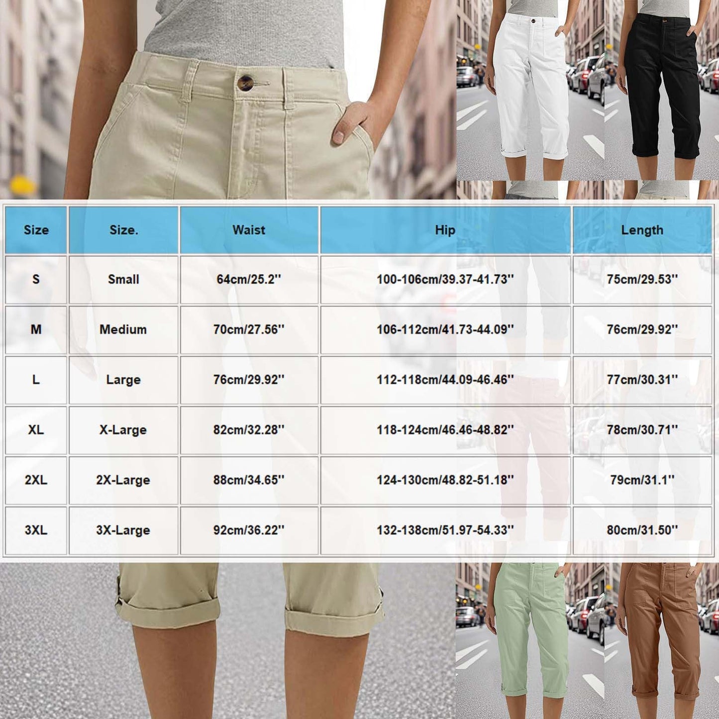 Cotton Capris with Pockets for Women Capri Pants for Women with Pockets Button Cargo Cropped Pant Casual Summer Straight Leg Knee Length Long Bermuda Capris