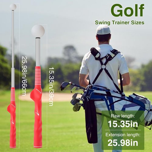 ScroRich Retractable Golf Swing Trainer, Portable Grip Trainer and Training Auxiliary Elastic Band for Beginners, Indoor & Outdoor Practice(Red)