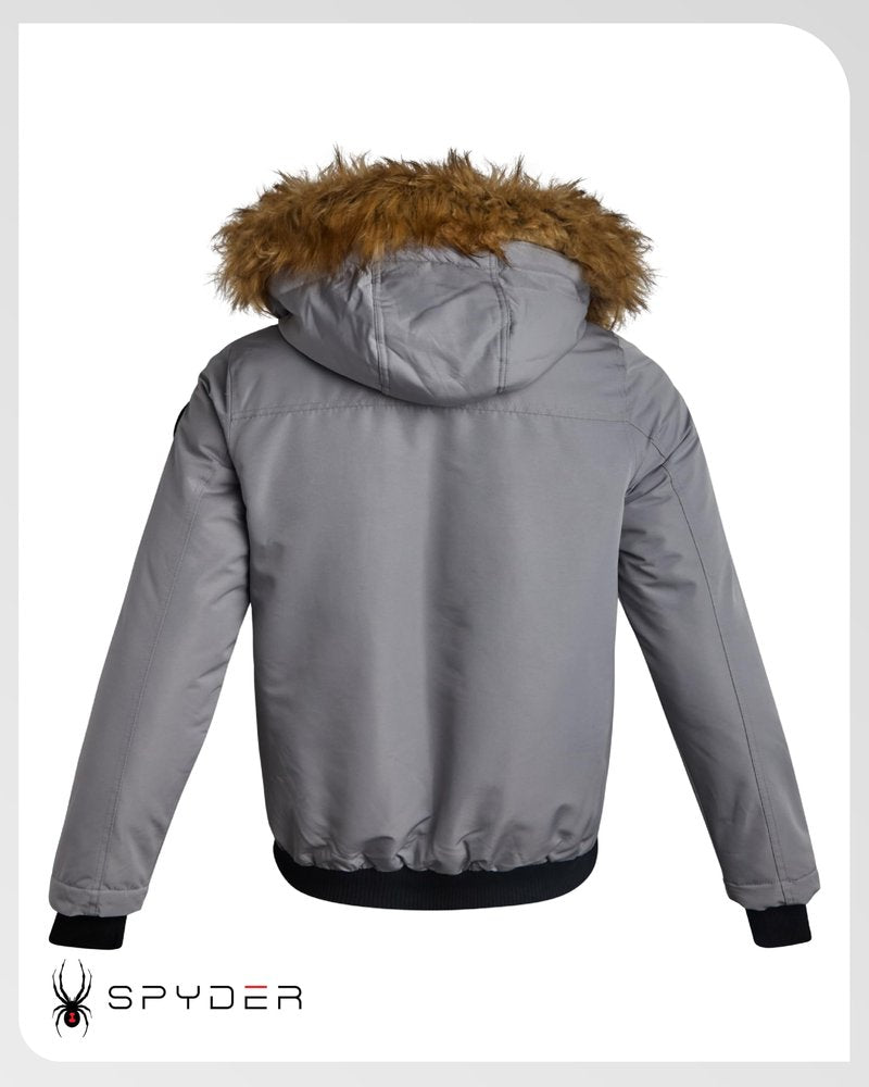 Spyder Mens Puffer Jacket - Heavyweight Wind and Water Resistant Parka Coat Insulated Winter Jacket for Men w/Faux Fur Hood, Size Large, Pewter