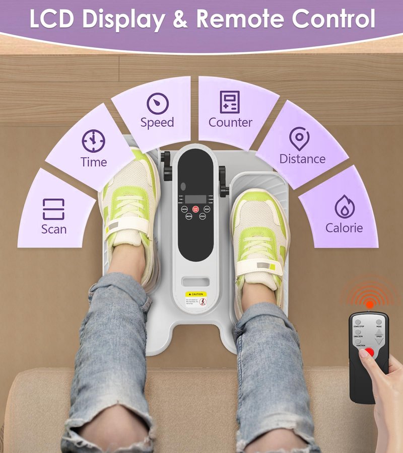 Under Desk Elliptical Machine That Plugs in Electrical Outlet, 12-Speed Bidirectional Leg Exerciser While Sitting for Seniors, Quiet Foot Pedal Exercise Machine with LCD Monitor & Remote Control