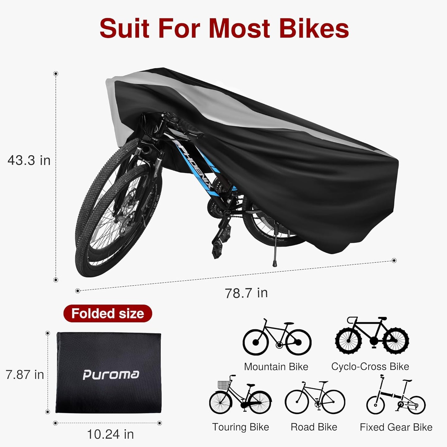 Puroma Bike Cover - Waterproof Outdoor Storage for 1-3 Bikes | UV, Dust & Wind Proof with Lock Hole