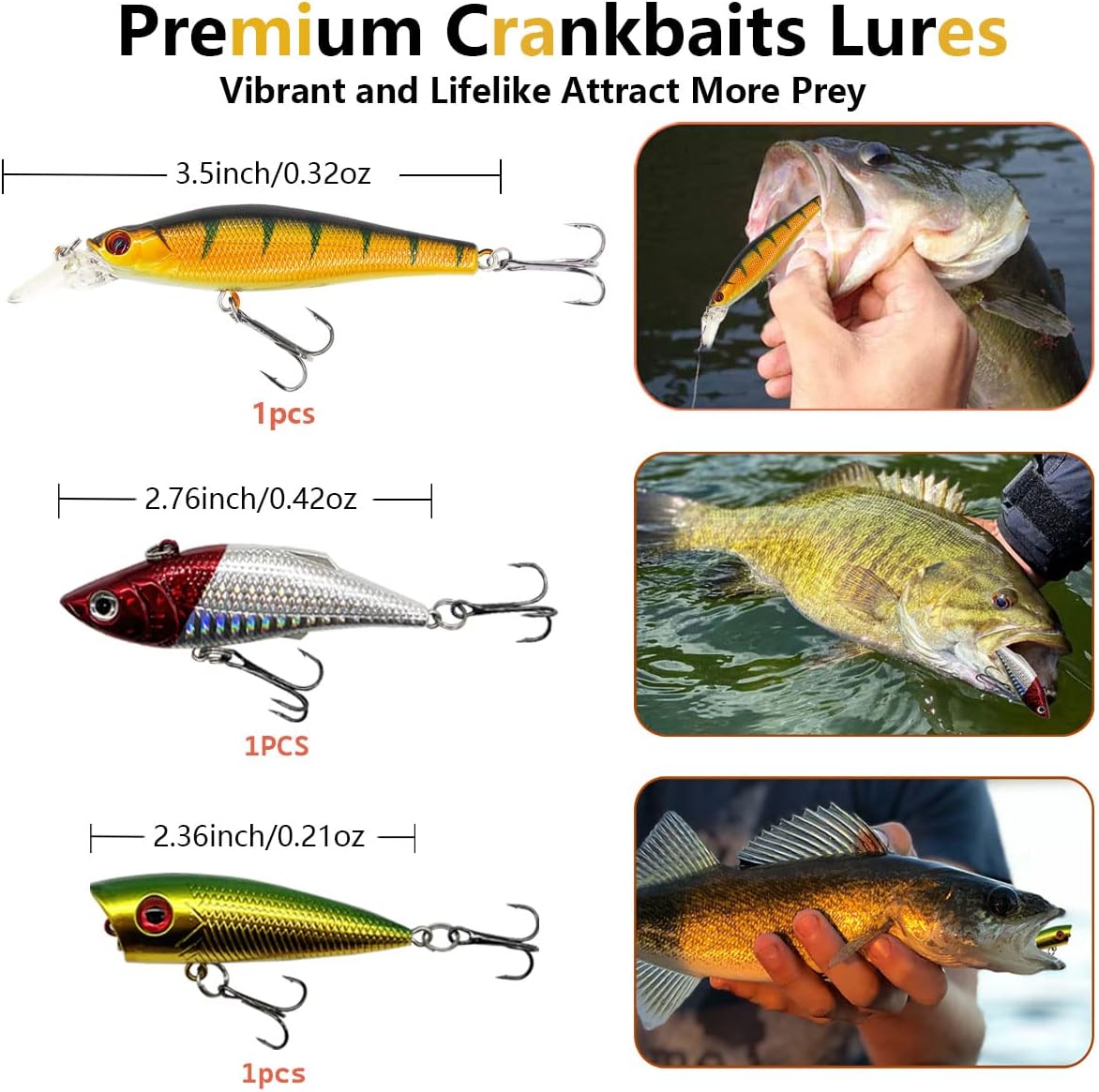 Skiennix Fishing Lures Kit - Complete Tackle Set with Crankbaits, Topwater Lures & More | Ideal for Bass & Trout