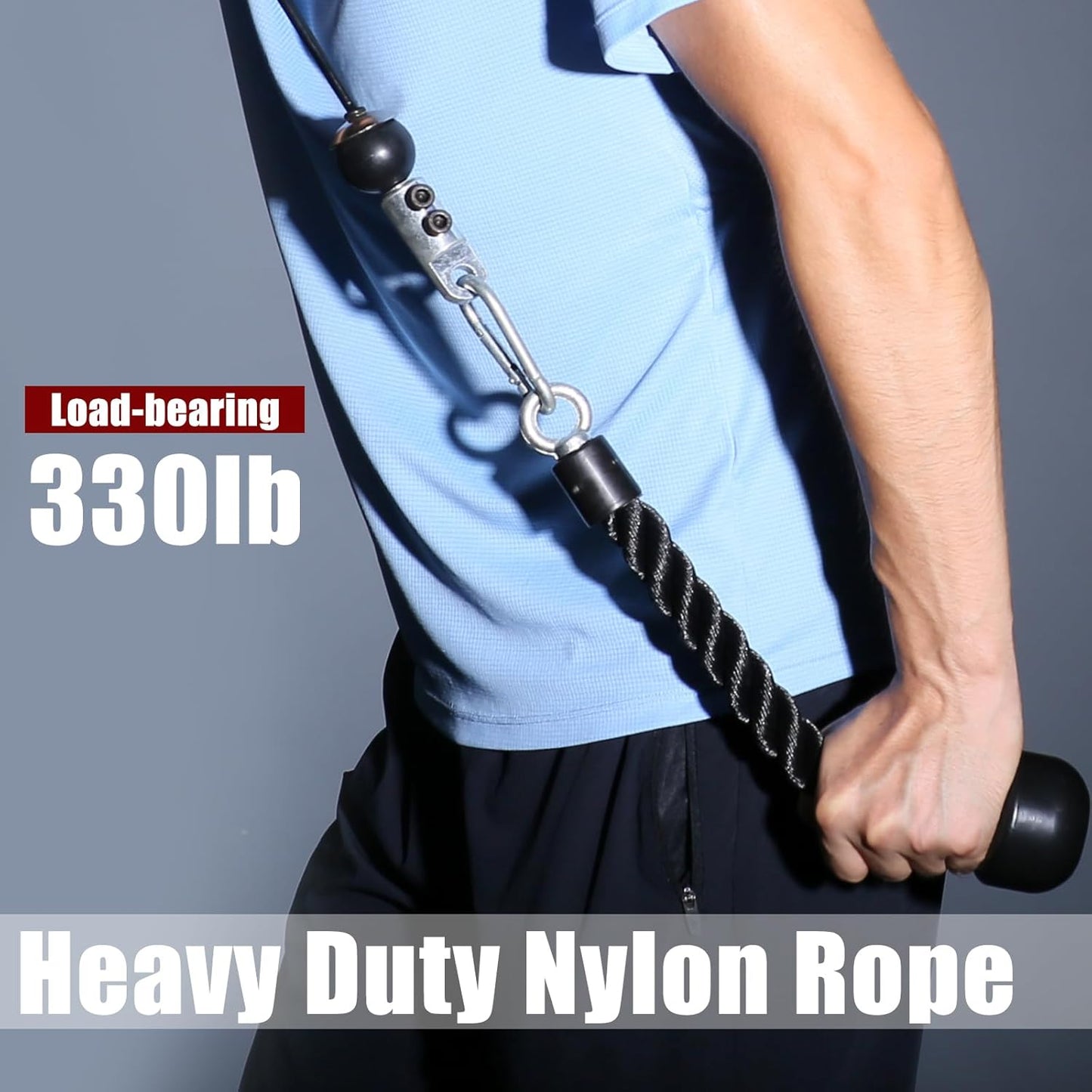 Tricep Rope - Heavy Duty Coated Nylon Fitness Attachment | 27 & 36 Inches, Solid Rubber Ends