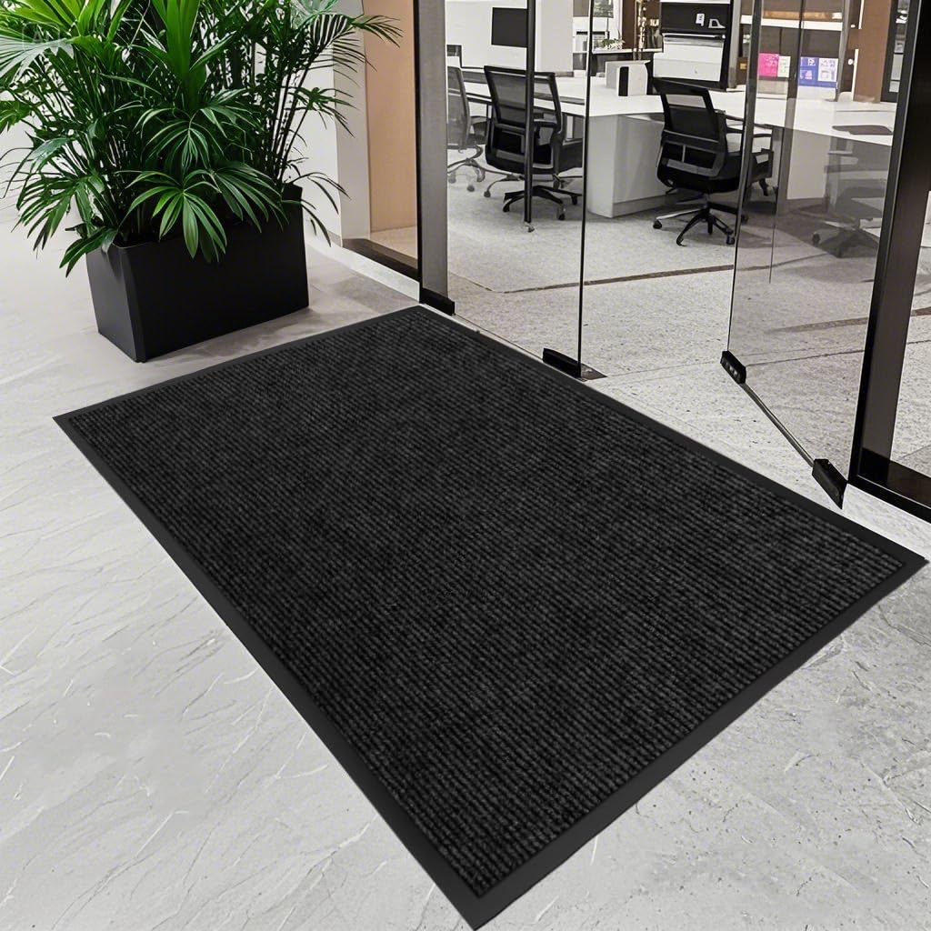 Outdoor Entry Rubber Rug, 6'x4' Commercial Heavy Duty Rubber Large Exterior Door Mat, Industrial Non-Slip Waterproof Welcome Floor Mats for Garage, Kitchen, Patio, Black 72" x 48"
