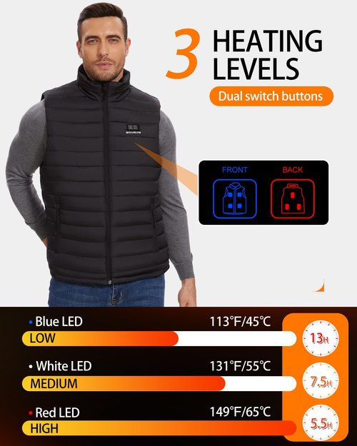 HILLSLTR Men's Heated Vest with 20000mAh 7.4V Rechargeable Battery Pack - Electric Heating Vest for Outdoor Activities,L