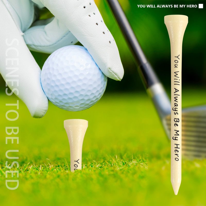 Deekin 90 PCS Christmas Dad Golf Gifts for Men, 3-1/4 inch Funny Wooden Golf Tees with Warm Words and Kraft Box, Golfing Gifts Presents for Dad Grandpa Grandfather(Natural Wood Color)