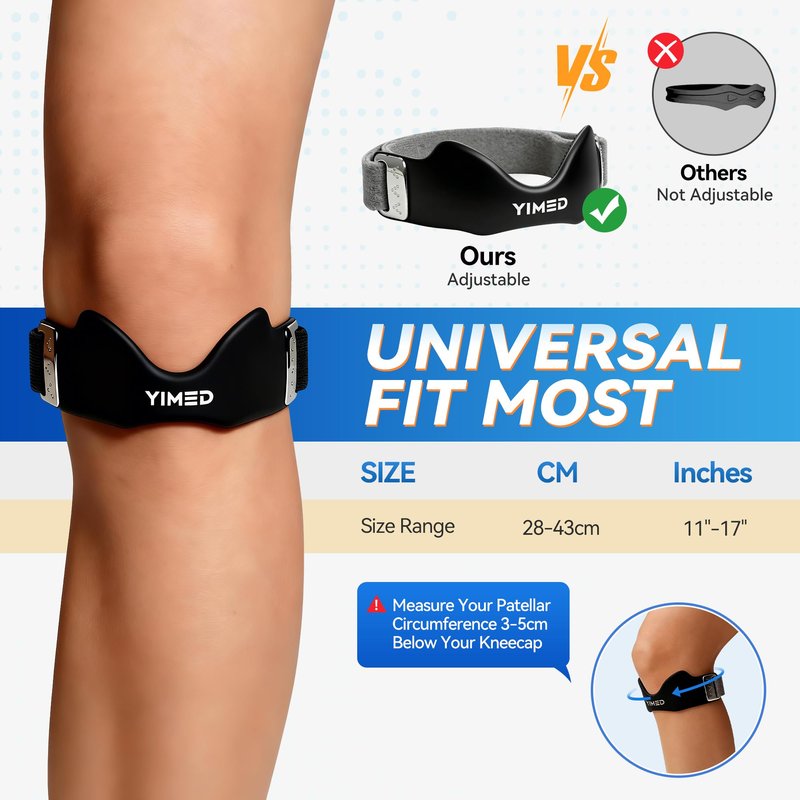 YIMED Silicone Patellar Tendon Support Strap, Adjustable Non-Slip Knee Brace Patella Strap Support, Knee Pain Relief Patella Band for Jumpers Knee, Tendonitis, Basketball, Tennis & Squats, Black