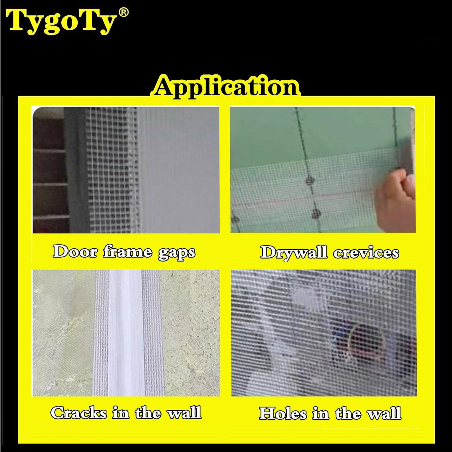 TygoTy Drywall Joint Mesh Tape 2“×180 Ft，Strong Self-Adhesive 100% Fiberglass Drywall Repair Tape for Wall Crack and Seam Patch,White