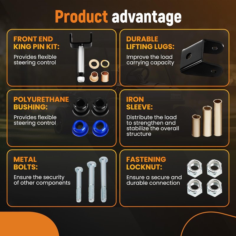 maXpeedingrods Front & Rear End Repair Bushing Kit for 1993-UP Golf Cart Club Car DS, Club Car King Ping Repair Kit, Club Car Front End Full Set Rebuild Kit OEM # 1016384 1012303 1015583 1016386