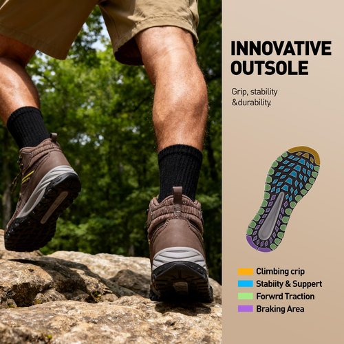 Men's Waterproof Hiking Boots - All-Terrain Breathable Ankle Support Trekking Shoes, Lightweight Anti-Slip Trail Boots for Backpacking, Camping & Technical Outdoor Adventures Brown/Tan/Orange Size 11