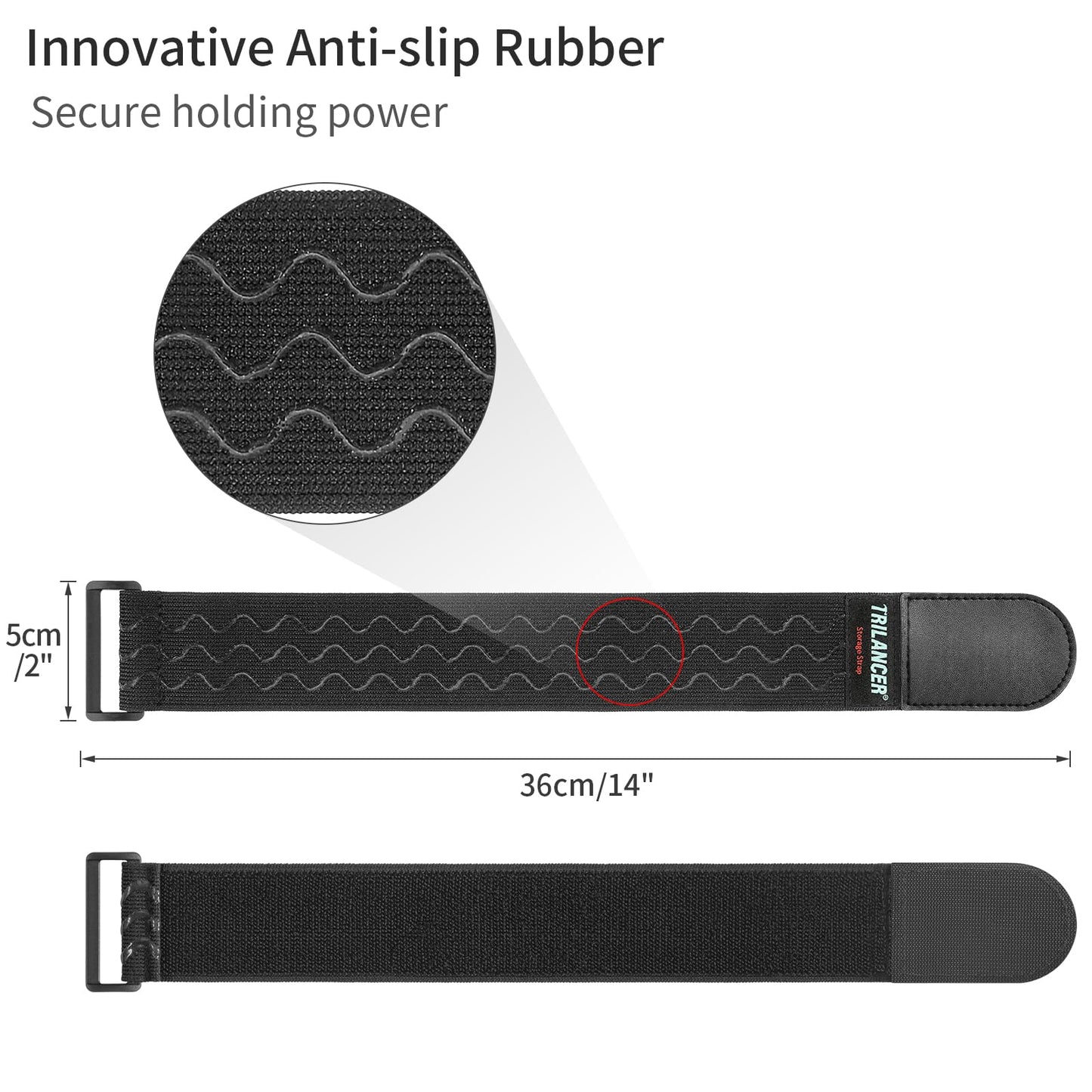 Trilancer Elastic Cinch Straps with Anti-Slip Strips, 14 "x 2" (6 Pack) Multipurpose Hook and Loop Bundling Straps for Hose, Cords, Bike, Luggage, Camping, Yoga Mats