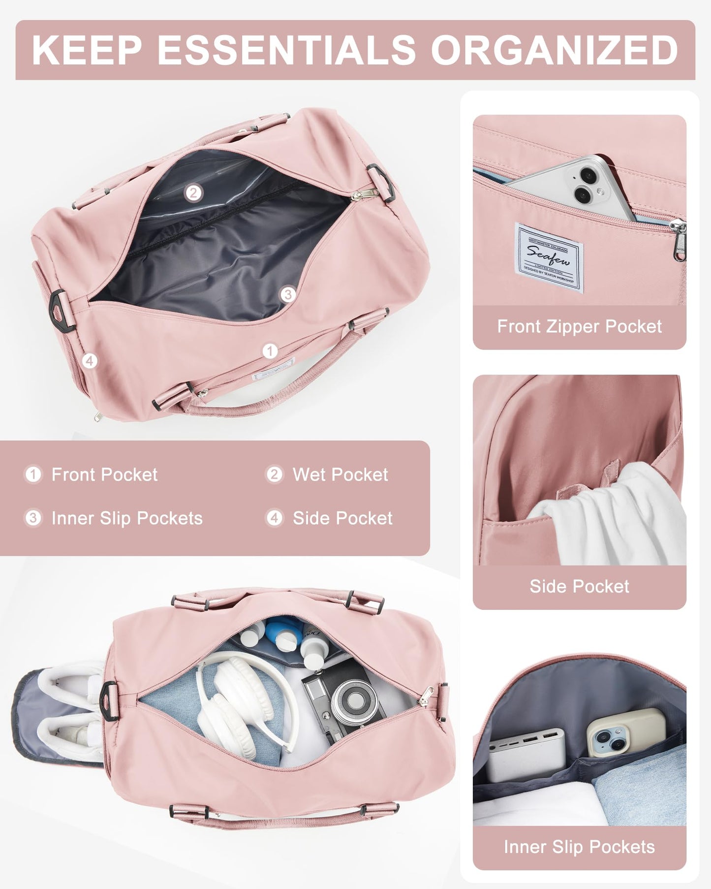 Gym Bag Womens Mens with Shoes Compartment and Wet Pocket Travel Duffel Bags for Women for Plane Sport Gym Tote Bags Swimming Yoga Small Waterproof Weekend Overnight Carry on Bag Hospital Holdalls