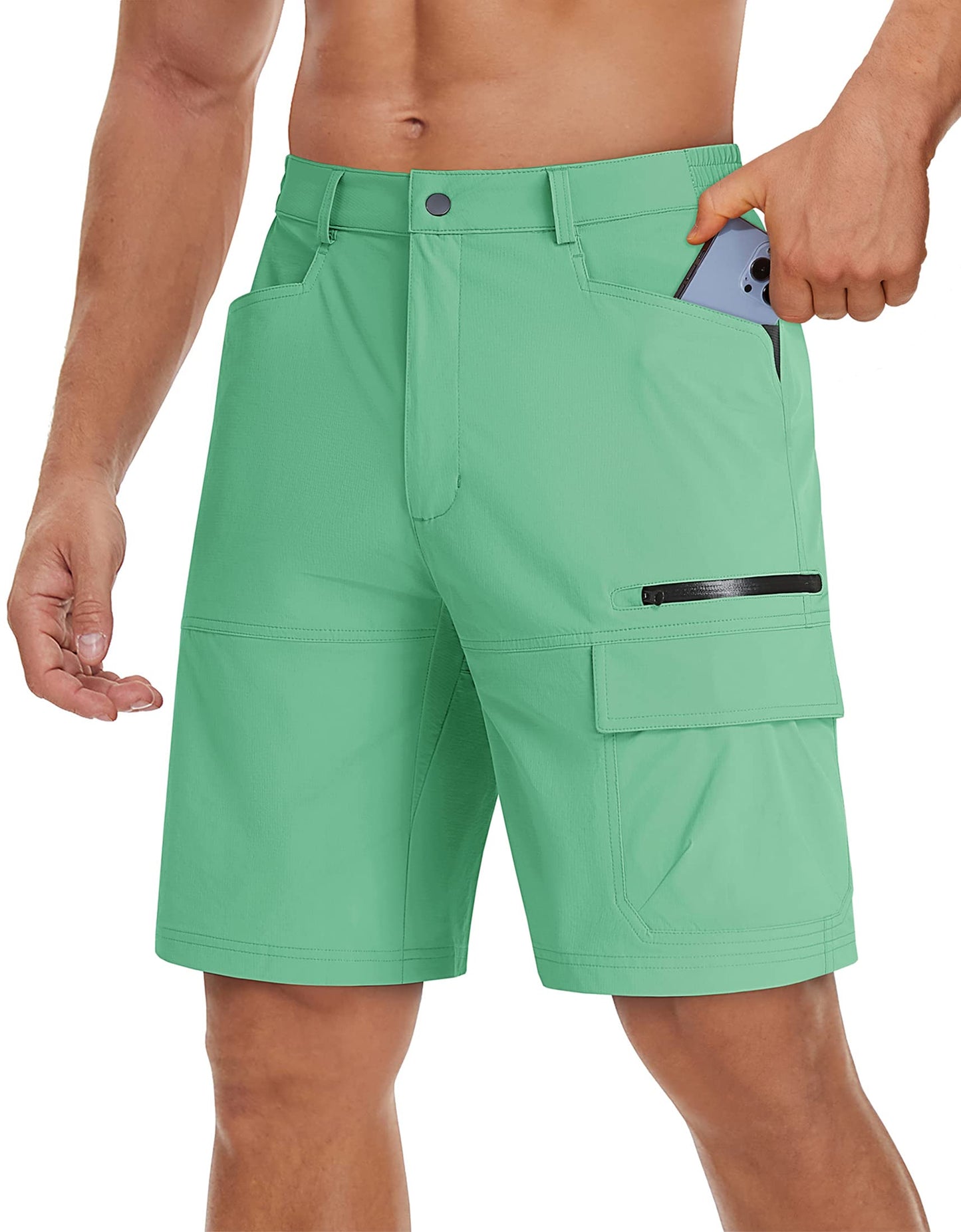 TACVASEN Mens Dress Shorts Golf Outdoor Lightweight Quick Dry Summer Casual Hiking Cargo Shorts with Zipper Pockets Mint Green 32