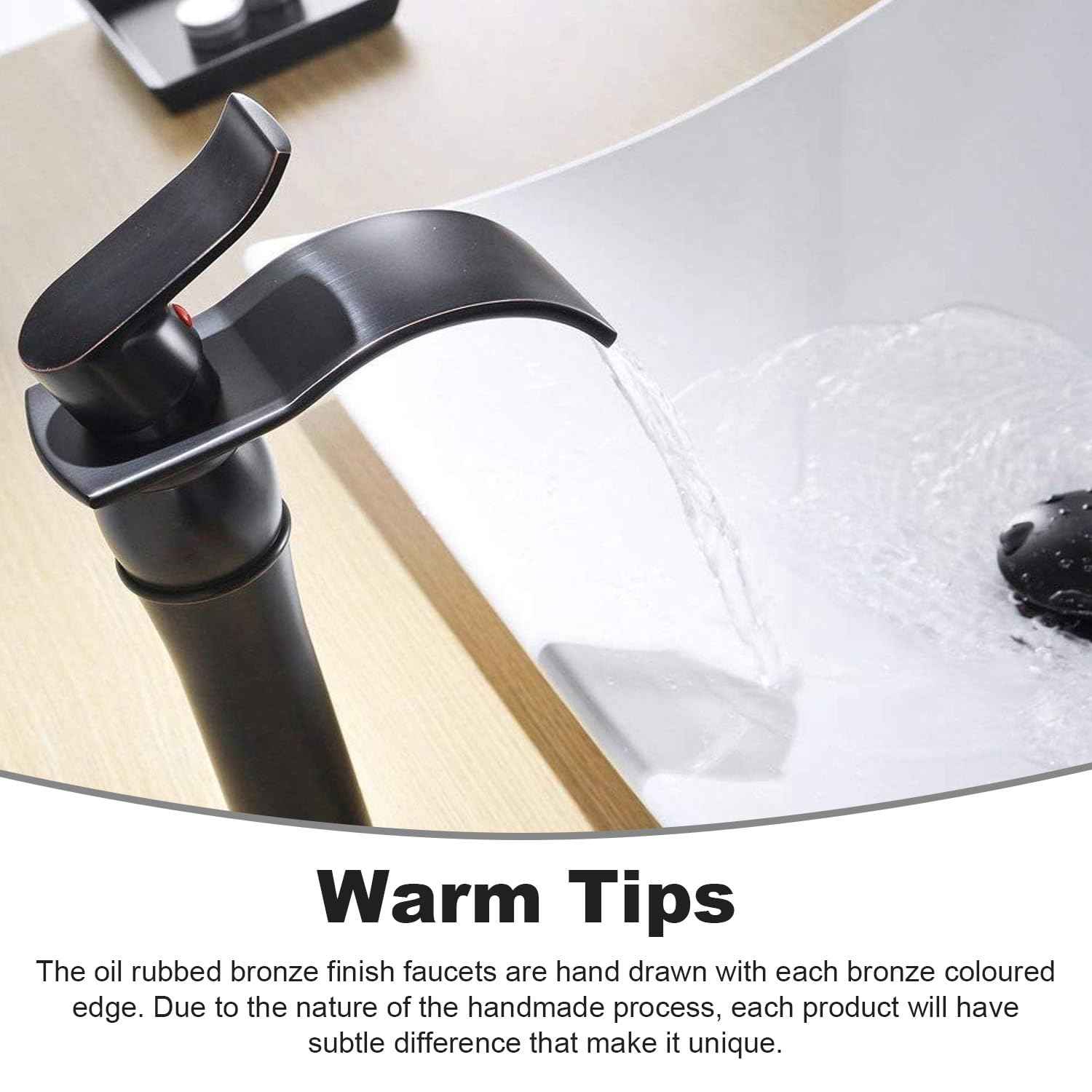 BWE Vessel Sink Faucet Oil Rubbed Bronze Farmhouse Waterfall Single Hole Bathroom Faucet with Pop Up Drain Without Overflow and Supply Line Bath Basin Single Handle Faucets Sink Lavatory Mixer Tap