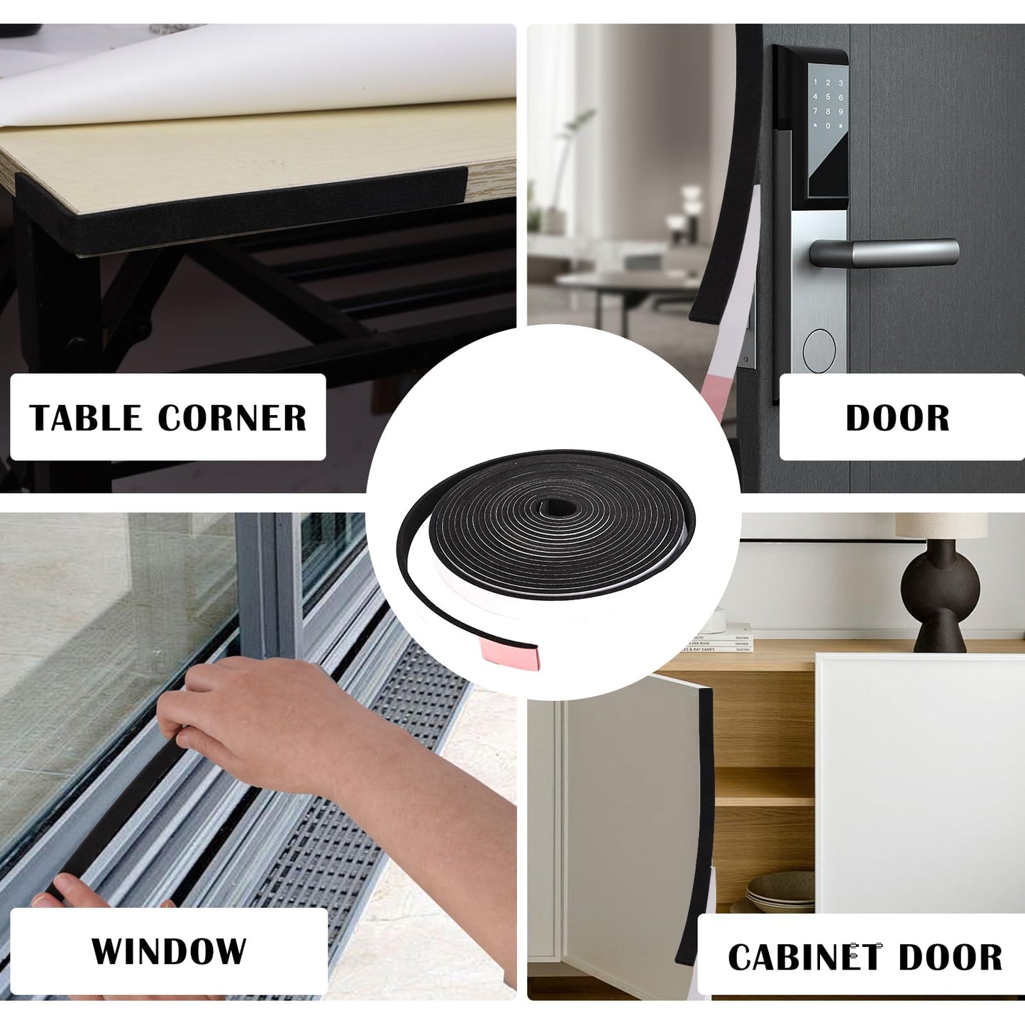 Black Foam Weather Stripping 1/4 Inch W x 1/8 Inch T,Single Sided Foam Tape for Door and Window，AC Seal,High Density Foam Insulation Strip,Soundproof and Closed Cell Weatherstrip 3 Roll(Total 50 Feet)