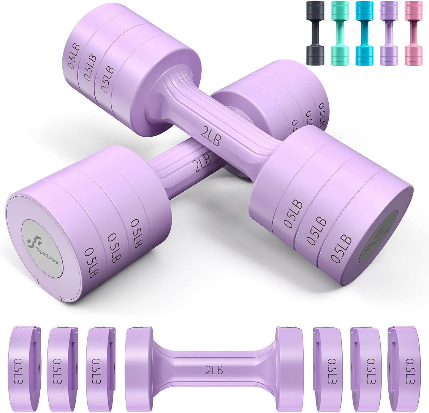 Sportneer Adjustable Dumbbells Set - 5 lb Weights with Fast Adjust Feature | 4-in-1 Home Gym Solution