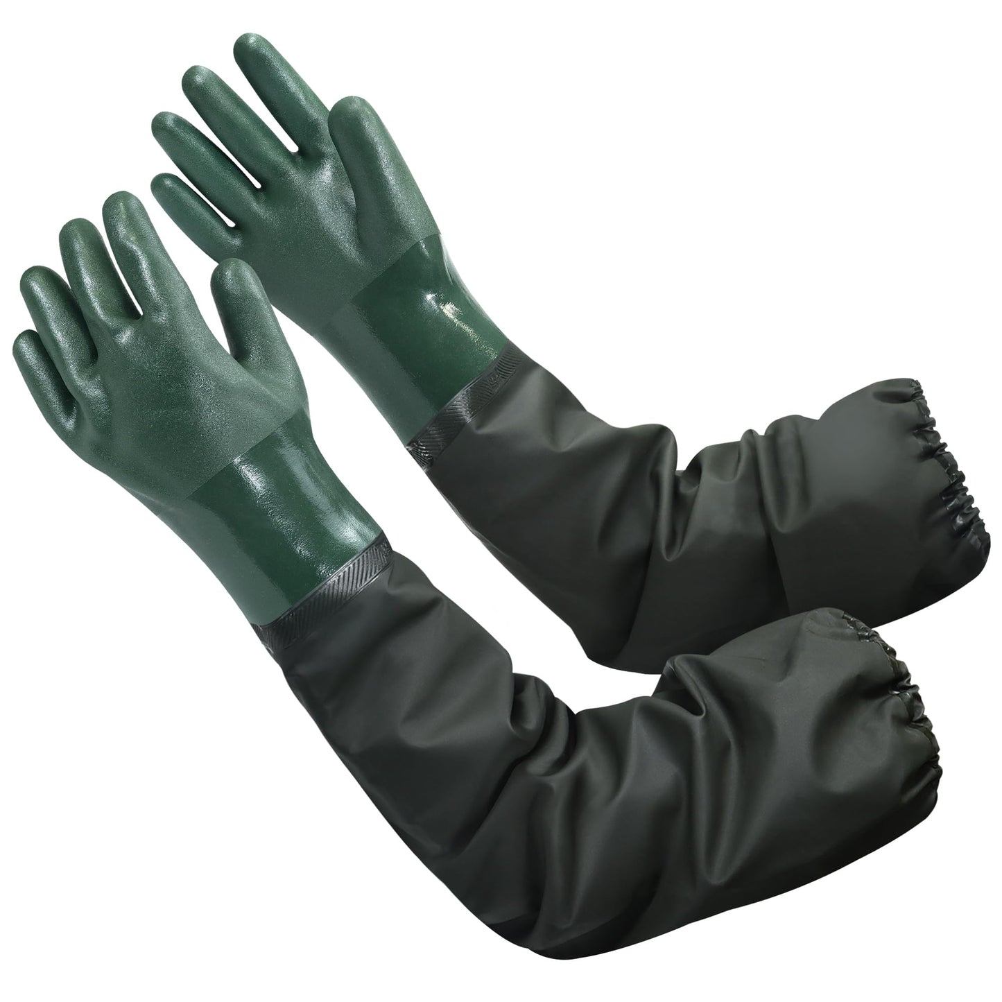 Nobgum 27" Full Arm Pond Gloves, Reusable Long Heavy Duty Gloves with Cotton Lining, Waterproof Latex Chemical Resistant Protective Glove for Resist Strong Acid, Alkali, Oil