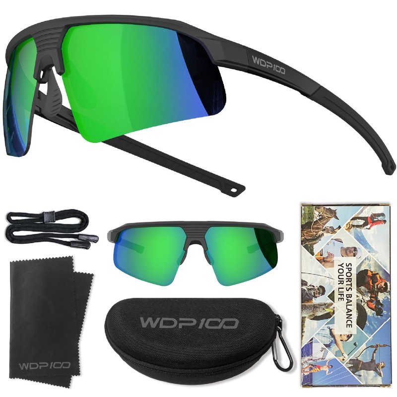 WDP100 Polarized Sports Sunglasses for Men Women UV400 TR90 Lightweight for Cycling Running Baseball Hiking with Case Strap