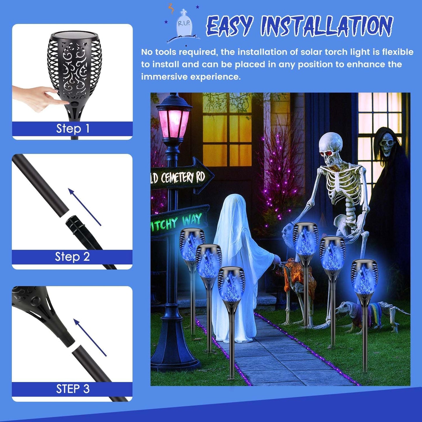 10 Pack Mini Solar Torch Lights - Flickering Flame Outdoor Decor for Halloween, Waterproof Solar Garden Pathway Lights