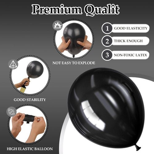 DECOCKRAT Black Latex Balloons Set - 130PCS in Various Sizes (5-18 Inch) | Perfect for Parties & Celebrations